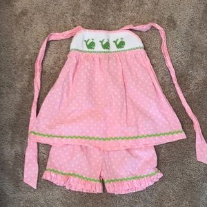 Smocked Auctions whale short halter top set, 5